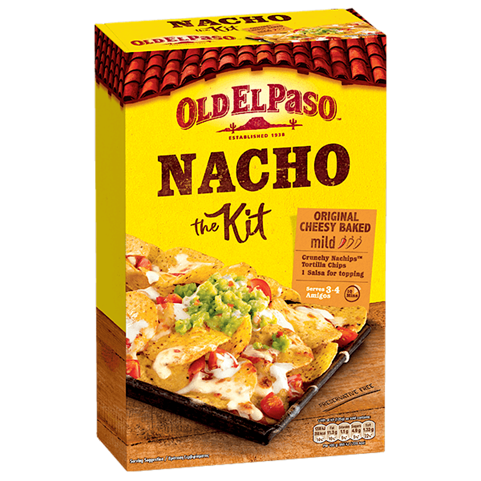 pack of Old El Paso's cheesy baked Nacho kit containing Nachips, tortilla chips & salsa (505g)